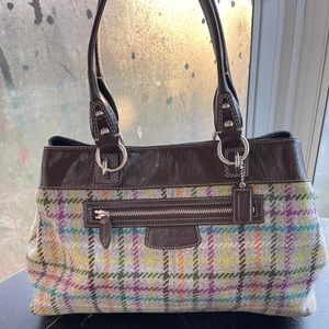 Coach Penelope F1071-F15456 Grey Wool Plaid Tote Shoulder Bag